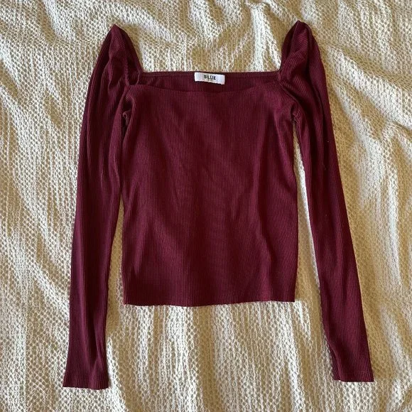 Billie the Label Burgundy Ribbed Square Neck Top, size M - Picture 3 of 5